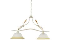 ONLI - Lustre 2 bras en métal ivoire avec nuances dorées. Cloches en verre blanc nuancé ambre