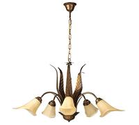 ONLI - Lustre 5 bras en métal marron avec nuances dorées et verres ambre