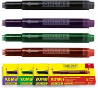ONLINE® 17026 Cartouches d'encre pour stylo 5x violet, 5x vert, 5x noir, 5x rouge 20 pcs.