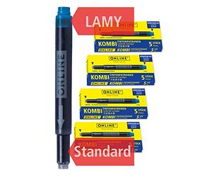 Online 20x cartouches d'encre combi Bleu Royale, effaçable, 4x 5 cartouches universelles, celle qui est toujours compatible, encre pour stylo plume/roller, école, bureau, recharge stylo plume 17026