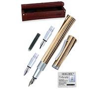 ONLINE 37713Parure Calligraphie avec Stylo Plume Online Newood, du Bois Wawa, trois Plumes échangeables, incl. 6 Cartouches d'encre, en Coffret Cadeau pour Lettrage Créatif/Handlettering/Beaux-Arts
