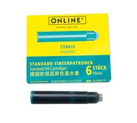 ONLINE 6x Recharges d'encre pour stylos-plumes I compatible avec Pelikan, Stabilo, Schneider etc I encre turquoise I cartouches d'encre universelles pour stylos-plumes