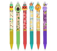 ONLINE 6x stylo roller effaçable set fruits, encre gel bleu magiXX Fun, ergonomique avec partie soft grip, rechargeable, ideal pour enfants et pour l'école, pointe moyenne