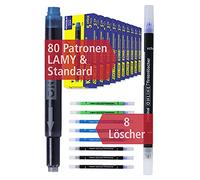 ONLINE 80x cartouches d'encre combi bleu & 8x effaceurs | taille standard universelle | encre pour stylo plume/roller | idéal pour l'école/lycée/université