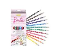 ONLINE Barbie Lot de 12 crayons de couleur avec gomme, en 12 couleurs différentes, pour filles, idéal pour la rentrée des classes, crayons de couleur pour filles