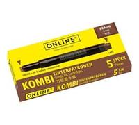 Online Recharges d'encre pour stylos-plume 5x, marron, compatibles LAMY/Pelikan, non effaçables
