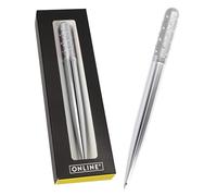 Online Crystal Pen Stylo à Bille avec Strass Scintillants, Stylo Élégant dans Boîte Cadeau avec Recharge Internationale Grande Capacité, Écriture Noire, Argenté