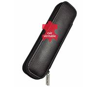 Online Étui noir en cuir de qualité pour deux stylos à bille avec fermeture éclair de toutes marques ou plume, noir, bureau, dimensions : 13,5 x 4,5 x 2,2 cm