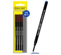 Online 4x Recharges de roller compatible avec Faber-Castell, Senator, Schneider | Couleur Bleue indélébile | épaisseur de trait moyenne (0,7 mm) I Mine de rechange pour stylo roller