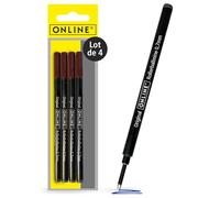 Online 4x Recharge de roller compatible avec Faber-Castell, Senator, Schneider | Couleur Noire indélébile | épaisseur de trait moyenne (0,7 mm) I Mine de rechange pour stylo roller
