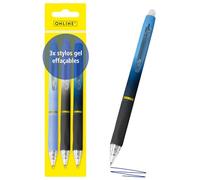 Online magiXX, 3x Stylo à bille Fashion Boys I Stylo gel bleu effaçable avec une épaisseur de trait de 0,7 mm I Stylo à bille pour l'apprentissage de l'écriture, bureau I Ensemble de stylos effaçables