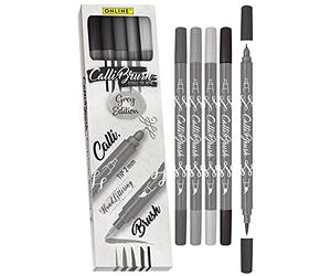Online Parure Calli.Brush Gris, set de 5 stylos feutre calligraphie avec deux côtés (côté calligraphie de 2mm et côté pinceau flexible) pour handlettering/bullet journaling/écriture créative 19105