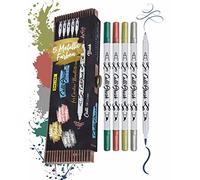 5 Stylos-Pinceaux 1 Pointe Calligraphie et Pointe Pinceau - Couleurs Métalliques G