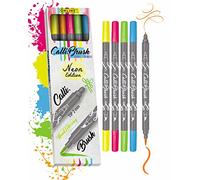 5 Stylos-Pinceaux 1 Pointe de Calligraphie et Pointe Pinceau - Couleurs Néon G