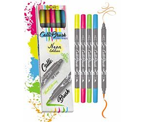 Online Parure Calli.Brush Neon, set de 5 stylos feutre calligraphie avec deux côtés (côté calligraphie de 2 mm et côté pinceau flexible) pour handlettering/bullet journaling/écriture créative