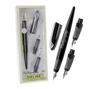 Parure Calligraphie : Stylo Plume Ergonomique Corps Noir - 3 Plumes Différentes.