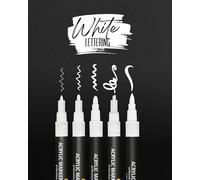 Online parure de 5 marquers acryliques blancs, stylos pour papier noir, boir, verre, plastique etc., feutres handlettering, 5 pointes différentes: pinceau, calligraphie, marquer fin et large