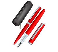 Online set d'écriture Eleganza │ ensemble de stylo-plume & stylo-bille & étui en cuir │plume iridium M │ réchargeable │ coffret cadeau │ couleur rouge