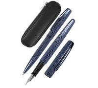 Online set d'écriture Eleganza│ ensemble de stylo-plume & stylo-bille & étui en cuir │plume iridium M │ réchargeable │ coffret cadeau │ couleur bleu nuit