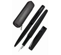 ONLINE set d'écriture Eleganza │ ensemble de stylo-plume & stylo-bille & étui en cuir │plume iridium M │ réchargeable │ coffret cadeau │ couleur noir