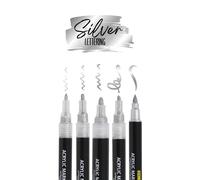ONLINE Set of 5 Acrylic Pens Silver I Strong Opaque Hand Lettering Set with Brus