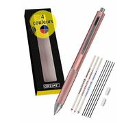 Online stylo à bille 4-en-1 or rose | multicolore et multifonctionnel | 3 mines pour stylo en bleu, noir et rouge, et une mine de crayon à papier | inclus gomme à effacer