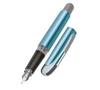 Online Stylo à encre College Metallic Bleu, stylo plume ergonomique pour l'école, plume moyenne, partie soft grip, pour cartouches d'encre standard, rechargeable, idéal pour enfants