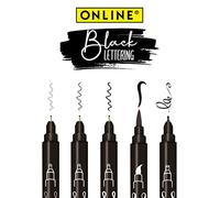 Online Stylos de calligraphie noir, 5 différentes tailles, avec pinceau et pointe calligraphie, feutres de lettrage à la main, ensemble de hand lettering, bullet journal, écriture