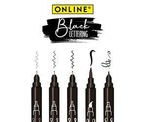 Online Stylos de calligraphie noir, 5 différentes tailles, avec pinceau et pointe calligraphie, feutres de lettrage à la main, ensemble de hand lettering, bullet journal, écriture
