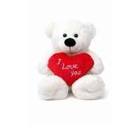 OnlineStreet - Ours en peluche blanc tenant un cœur rouge avec inscription « I Love You » - Cadeau de Saint-Valentin pour lui/elle - Ours en peluche - Jouet en peluche (blanc, 38,1 cm)