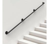 ONLT 300cm Main Courante Noir,Rampe Escalier | avec Supports de Fixation Murale, Barres d'appui Noires rustiques et murales for Grenier d'escalier/Couloir/Villas/loft