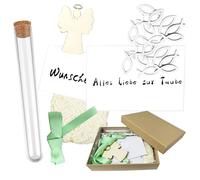 Onlvmyur Coffret de Baptême pour Garçon Fille, Idées Cadeaux Naissance, Cadeau de Baptême Comprend Cartes, Tube à Essai, Ruban, Pendentif Ange en Bois, Poisson en Bois