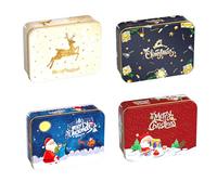 Onlvmyur Lot de 4 Boîte Cadeaux Vide Noël Boîte à Biscuits en Métal Noël Boîtes de Bonbons Boîte en Métal Emballage pour Bons Achat Cadeau Bonbons Snacks