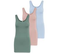 ONLY 15201465 Lot de 3 débardeurs basiques, pour femme, blanc, noir, gris, bleu, crème, haut d’été, chemise longue, Mélange de couleurs 2., L