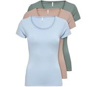 ONLY - 15209153 - Lot de 3 t-shirts pour femme - Noirs ou blancs - Manches courtes - Longs - Basiques - T-shirts d'été - Tailles XS, S, M, L et XL, Mélange de couleurs 3., XL
