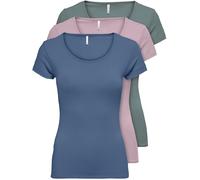 ONLY - 15209153 - Lot de 3 t-shirts pour femme - Noirs ou blancs - Manches courtes - Longs - Basiques - T-shirts d'été - Tailles XS, S, M, L et XL, Mélange de couleurs 5, XS