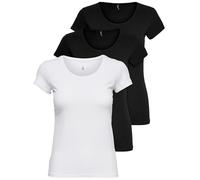 ONLY - 15209153 - Lot de 3 t-shirts pour femme - Noirs ou blancs - Manches courtes - Longs - Basiques - T-shirts d'été - Tailles XS, S, M, L et XL, Mélange de couleurs 1., XL