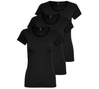 ONLY - 15209153 - Lot de 3 t-shirts pour femme - Noirs ou blancs - Manches courtes - Longs - Basiques - T-shirts d'été - Tailles XS, S, M, L et XL, Noir , L