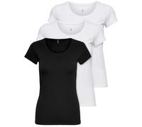 ONLY - 15209153 - Lot de 3 t-shirts pour femme - Noirs ou blancs - Manches courtes - Longs - Basiques - T-shirts d'été - Tailles XS, S, M, L et XL, Mélange de couleurs 2., L