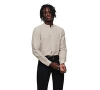 Chemise en lin homme Only & Sons Caiden - Beige - Coupe slim - Col mao - Manches longues M