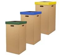 ONLY BOXES KARTOX Poubelle en carton | Poubelle avec couvercle | Dimensions 34,2 x 34,2 x 68 cm | Lot de 3 pièces | Couleurs vert, bleu et jaune