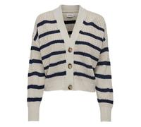 Only Cardigan femme écru à rayures bleu marine col V en maille tricotée, 3 boutons XL