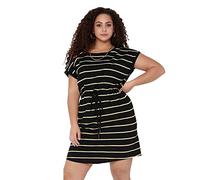 ONLY CARMAKOMA Robe Carapril SS Knee JRS Noos pour Femme Noir/Rayures Jaunes et Blanches, M-46/48