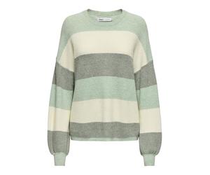 ONLY Damen Strickpullover Rundhals Langarm Schulter Gerippte Ärmel, Couleurs:Vert, Taille:L
