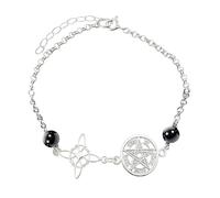 Only faith Bracelet en argent 925 avec nœud de sorcière et tétragramaton, amulette triple protection, médaille Saint-Benoît ou pierres naturelles, 18 cm réglable, 18.0 Centimeters, Argent sterling