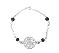 Only faith Bracelet en argent 925 avec nœud de sorcière et tétragramaton, amulette triple protection, médaille Saint-Benoît ou pierres naturelles, 18 cm réglable, 18.0 Centimeters, Argent sterling