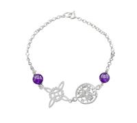 Only faith Bracelet en argent 925 avec nœud de sorcière et tétragramaton, amulette triple protection, médaille Saint-Benoît ou pierres naturelles, 18 cm réglable, 18.0 Centimeters, Argent sterling