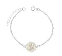 Only faith Bracelet Vierge du Rocío, argent sterling 925, médaille Saint Benoît avec croix de pouvoir réglable, argenté, 19.0 Centimeters, Œil de tigre, Tigerauge