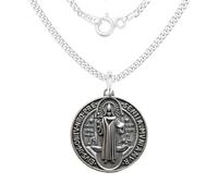 Only faith Collier avec médaille de Saint Benoît en argent sterling 925, collier de 45 cm, médaille de 1,5 cm et 2 cm, double face avec croix de pouvoir., Pequeño, Argent, Il ne s'agit pas d'une