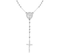 Only faith Collier chapelet catholique en acier inoxydable 316L, long collier de 50 cm, médaille de Saint Benoît, 59 perles de 3 mm, disponible en argent et doré, Pequeño, Acier inoxydable, Pas de